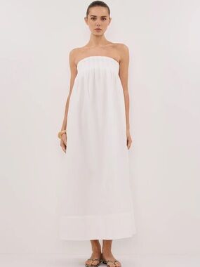Dissh White Strapless Midi Dress